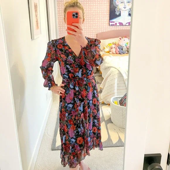 paige long sleeve floral midi dress Paige Josefina Floral Long Sleeve Midi Dress In Black Multi - 40% Off